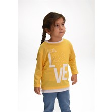 Luess Kız Çocuk Love Baskılı Ekru Garni Detaylı Uzun Kol Pembe T-Shirt