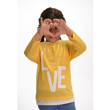 Luess Kız Çocuk Love Baskılı Ekru Garni Detaylı Uzun Kol Pembe T-Shirt