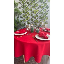 Decamor Home Keten Dokulu Dertsiz Kırmızı Yuvarlak Masa Örtüsü