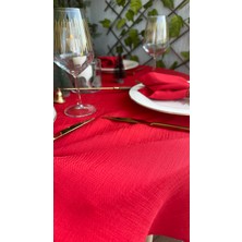 Decamor Home Keten Dokulu Dertsiz Kırmızı Yuvarlak Masa Örtüsü