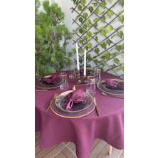 Decamor Home Keten Dokulu Dertsiz Mürdüm Yuvarlak Masa Örtüsü