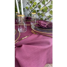 Decamor Home Keten Dokulu Dertsiz Mürdüm Yuvarlak Masa Örtüsü
