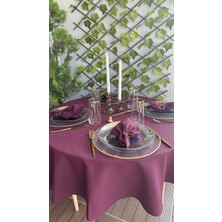 Decamor Home Keten Dokulu Dertsiz Mürdüm Yuvarlak Masa Örtüsü