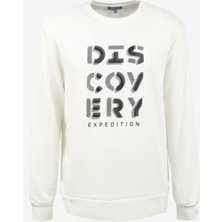Discovery Expedition Ekru Erkek Bisiklet Yaka Baskılı Sweatshirt D3WM-SWT42