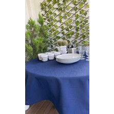 Decamor Home Keten Dokulu Dertsiz Lacivert Yuvarlak Masa Örtüsü