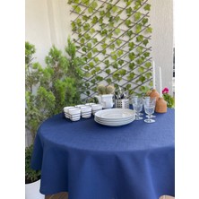 Decamor Home Keten Dokulu Dertsiz Lacivert Yuvarlak Masa Örtüsü