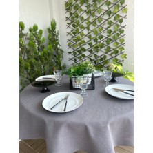 Decamor Home Keten Dokulu Dertsiz Füme Yuvarlak Masa Örtüsü