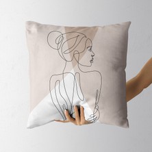 Jwk Home Nü 4 Kadın Çizgisel Özel Tasarım Çift Taraflı Kırlent Kılıfı (45X45)