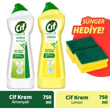 Cif Krem Amonyak + Limon + 2’li Sünger 2x750 ml