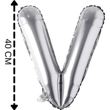 Tinky Winky Folyo Balon V Harfi Helyum Balon 40 cm Gümüş Renk