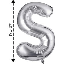 Tinky Winky Folyo Balon S Harfi Helyum Balon 40 cm Gümüş Renk