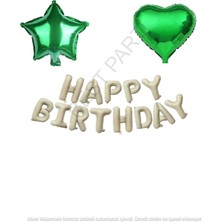 Yeşil Kalp Yıldız Folyo Balon ve Happy Bırthday Folyo Balon Seti