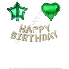 Yeşil Kalp Yıldız Folyo Balon ve Happy Bırthday Folyo Balon Seti