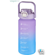 Vagonlife 1500ML -Yenilenen Renkler- Pipetli/pipetsiz Kullanım Çift Renk Softtouch Motivasyon Matarası Çıkartma Hediyeli