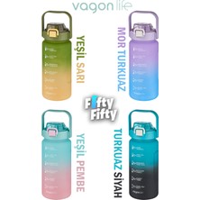 Vagonlife 1500ML -Yenilenen Renkler- Pipetli/pipetsiz Kullanım Çift Renk Softtouch Motivasyon Matarası Çıkartma Hediyeli