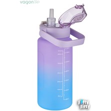 Vagonlife 1500ML -Yenilenen Renkler- Pipetli/pipetsiz Kullanım Çift Renk Softtouch Motivasyon Matarası Çıkartma Hediyeli