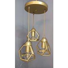 ZM Aydınlatma Gold Metal Prizma Sarkıt Avize 3'lü