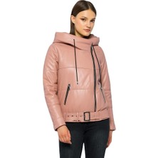 Basic & More Kadın Kapüşonlu Şişme  Deri Ceket - Elle