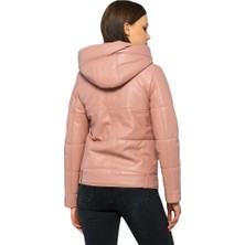 Basic & More Kadın Kapüşonlu Şişme  Deri Ceket - Elle