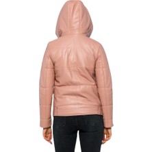 Basic & More Kadın Kapüşonlu Şişme  Deri Ceket - Elle