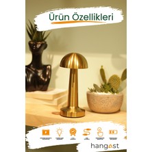 Hangast HL-009G Dekoratif Metal Gold Mantar Kablosuz Masa Lambası Ledli 5V 3 Renk