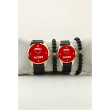 Stony Sevgili Isimler Kırmızı Zemin Kişiselleştirilebilir Kadın Kol Saati ve Erkek Kol Saati Bileklik Hediye