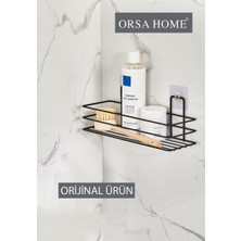 Orsa Home  Tekli Magic Yapışkanlı Siyah Dikdörtgen Banyo Rafı