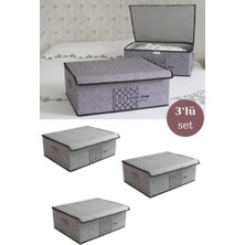 Flosoft 3 Adet Keçe Kapaklı Baza Hurcu, Çok Amaçlı Düzenleyici Organizer 50X40X19 cm Gri