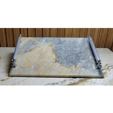 Marble Center Mermer Tepsi Kulplu 20CMX30CM Sunumluk Nişan Tepsisi