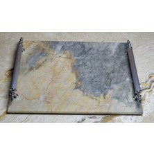 Marble Center Mermer Tepsi Kulplu 20CMX30CM Sunumluk Nişan Tepsisi