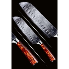 Japon Santoku Şef Bıçağı ( Kırmızı Reçine Saplı )