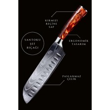 Japon Santoku Şef Bıçağı ( Kırmızı Reçine Saplı )