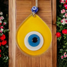Mixperi Orta Boy Şeffaf Sarı Damla Desen Nazar Boncuklu Duvar Dekoru Cam Duvar Süsü