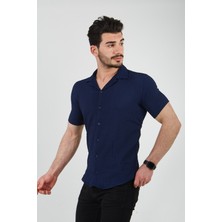 Minharir Lacivert Slim Fit Gofre Gömlek