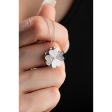 Nereze 925 Ayar Gümüş Zirkon Taşlı Dönen 4 Kalpli Yonca Kolye