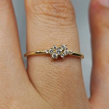 Fasek Gold Gümüş Yüzük - Minimal Signity Swaroski (Zirkon) Taşlı Minimal Modern Tasarım 925 Ayar Gümüş Yüzük