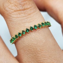 Fasek Gold Gümüş Yüzük - Yarım Tur Zümrüt Yeşili Taşlı Minimal Tasarım 925 Ayar Gümüş Yüzük