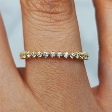 Fasek Gold Gümüş Yüzük - Yarım Tur Alyans Zirkon Taşlı 925 Ayar Gümüş Yüzük