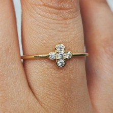 Fasek Gold Gümüş Yüzük - Minimal Papatya Signity Swaroski (Zirkon) 925 Ayar Gümüş Yüzük