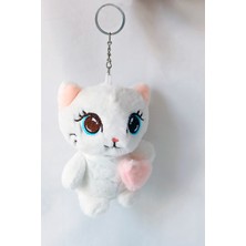 Dudu Kids 2 Adet - Peluş Kedili Anahtarlık - 13 cm - Beyaz - Doğum Günü Hediyesi - Çanta Süsü - Oyuncak