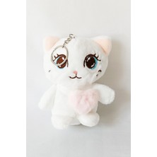 Dudu Kids 2 Adet - Peluş Kedili Anahtarlık - 13 cm - Beyaz - Doğum Günü Hediyesi - Çanta Süsü - Oyuncak