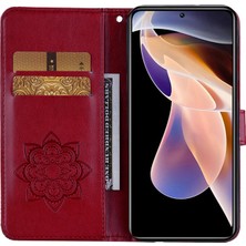 4U Sky Pu Deri Manyetik Tokaton Dekor Dekor Telefon Kasası Cüzdan Baykuş Çiçek Baskılı Kabuk Kapağı Xiaomi Için Kayış ile Basılı Kabuk Kapağı Not 11 Pro 5g (Çin) (Mediatek)/11 Pro+ 5g-Red (Yurt Dışından)