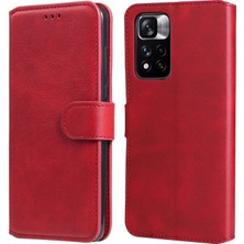 4U Sky Dokulu Deri+ Tpu Stand Cüzdan Kılıfı Koruyucu Telefon Kapağı Xiaomi Redmi Note 11 Pro 5g (Çin) (Mediatek)/note 11 Pro+ 5g-Kırmızı (Yurt Dışından)