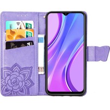 4U Sky Xiaomi Redmi Için 9 Anti-Çizelge Pu Deri Manyetik Kapatma Telefon Cüzdan Kapağı Baskılı Kelebek Desen Standı Örnek Light Mor (Yurt Dışından)