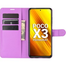 4U Sky Xiaomi Poco X3 Nfc/poco X3-Purple Için Litchi Cilt Cüzdan Deri Stand Kılıfı (Yurt Dışından)