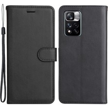 4U Sky Şok Geçirmez Düz Renkli Cüzdan Deri Kasa Iç Yumuşak Tpu Telefon Kapağı Xiaomi Redmi Için Ayarlanabilir Stand ile Not 11 Pro 5g (Çin) (Mediatek)/redmi Note 11 Pro+ 5g-Black (Yurt Dışından)