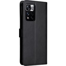 4U Sky Şok Geçirmez Düz Renkli Cüzdan Deri Kasa Iç Yumuşak Tpu Telefon Kapağı Xiaomi Redmi Için Ayarlanabilir Stand ile Not 11 Pro 5g (Çin) (Mediatek)/redmi Note 11 Pro+ 5g-Black (Yurt Dışından)