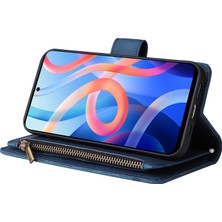 4U Sky Cilt Dokunuşu Pu Deri Kart Yuvaları Fermuarı Cüzdan Kılıf Flip Stand Stripes Xiaomi Redmi Için Kayış ile Baskılı Kapak Not 11 5g (Çin) (Mediatek)/redmi Not 11T 5g/not 11S 5g-Blue (Yurt Dışından)