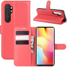 4U Sky Litchi Cilt Manyetik Deri Stand Kılıfı Xiaomi Mi Note 10 Lite-Red (Yurt Dışından)