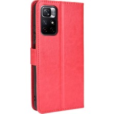 4U Sky Çılgın At Dokusu Anti-Fall Pu Deri Cüzdan Xiaomi Için Kayış ile Düz Renk Kapağı Kılıfı Not 11 5g (Çin) (Mediatek)/not 11T 5g/not 11S 5g-Red (Yurt Dışından)